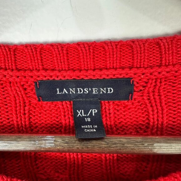 Lands’ End Sweater XL Petite Red Cable Knit Cotton Fisherman Preppy Classic - Picture 7 of 7